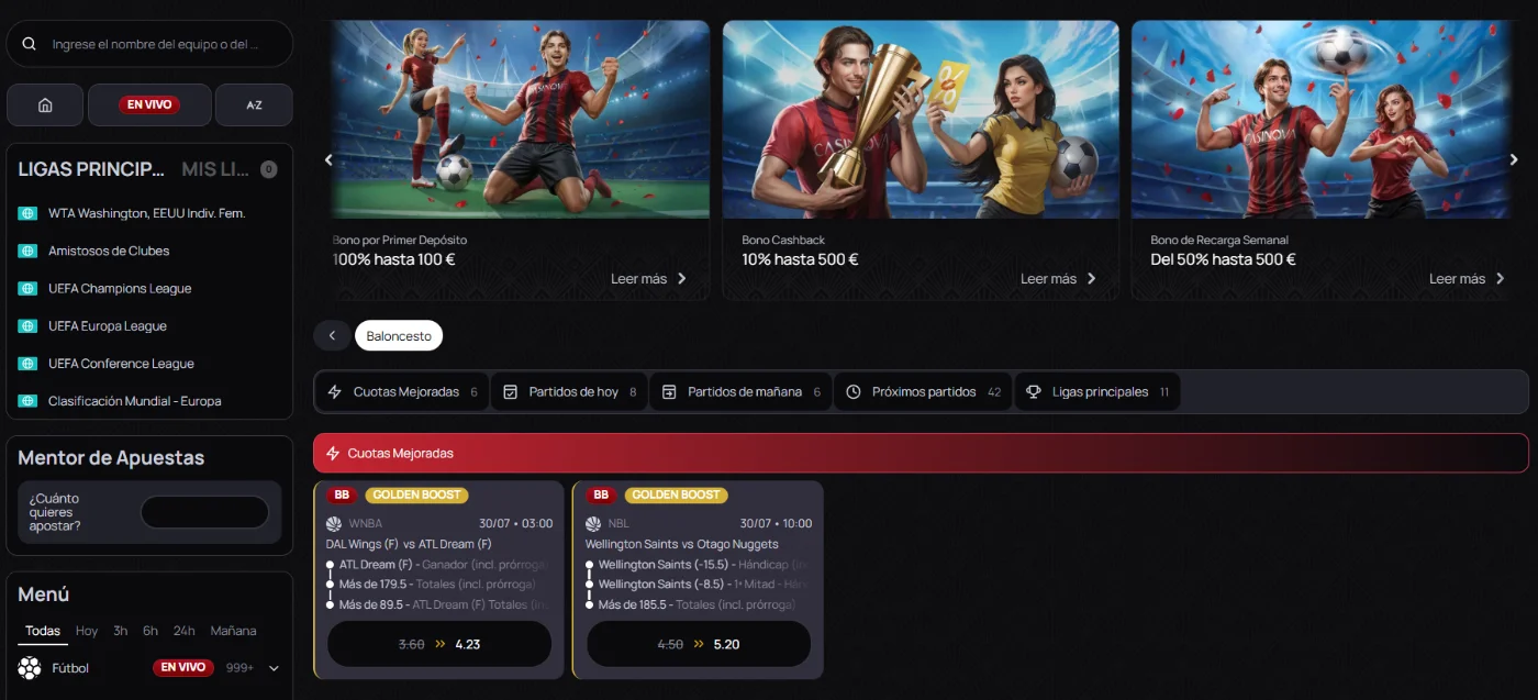 Apuestas deportivas y eSports en Casinova