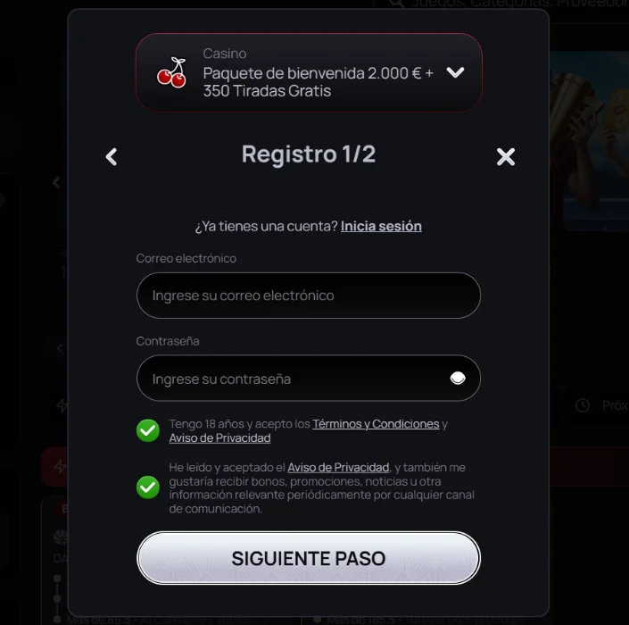 Registro e inicio de sesión en Casinova